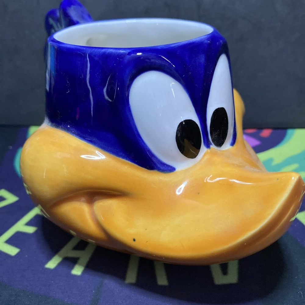 1998 Warner Bros Road Runner Figural Mug 3D Looney Tunes Blue Yellow Ceramic Cup
